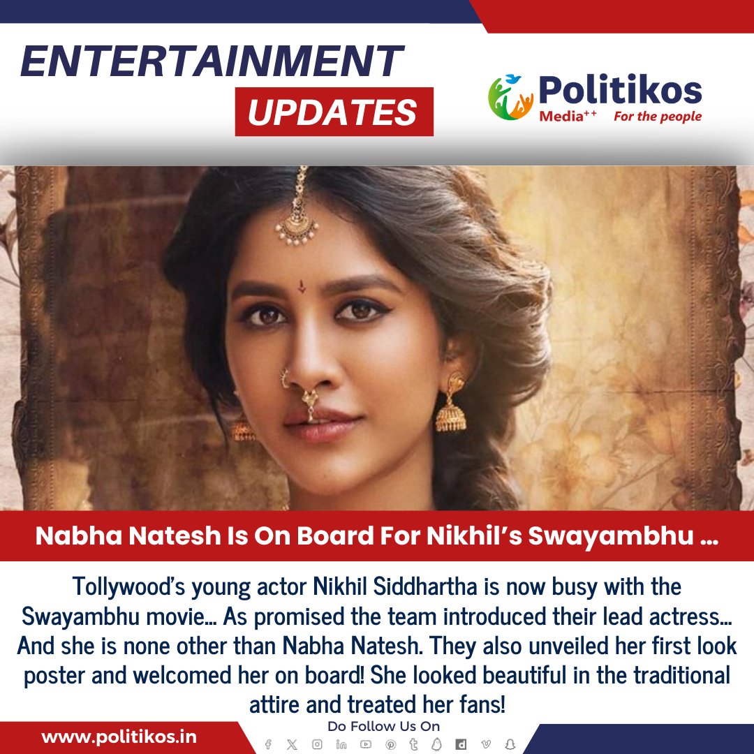 Nabha Natesh Is On Board For Nikhil’s Swayambhu …
#Politikos
#Politikosentertainment
#NabhaNatesh
#NikhilSiddharth
#Swayambhu
#Tollywood
#FilmIndustryNews
#CastingAnnouncement
#MovieUpdate
#IndianCinema