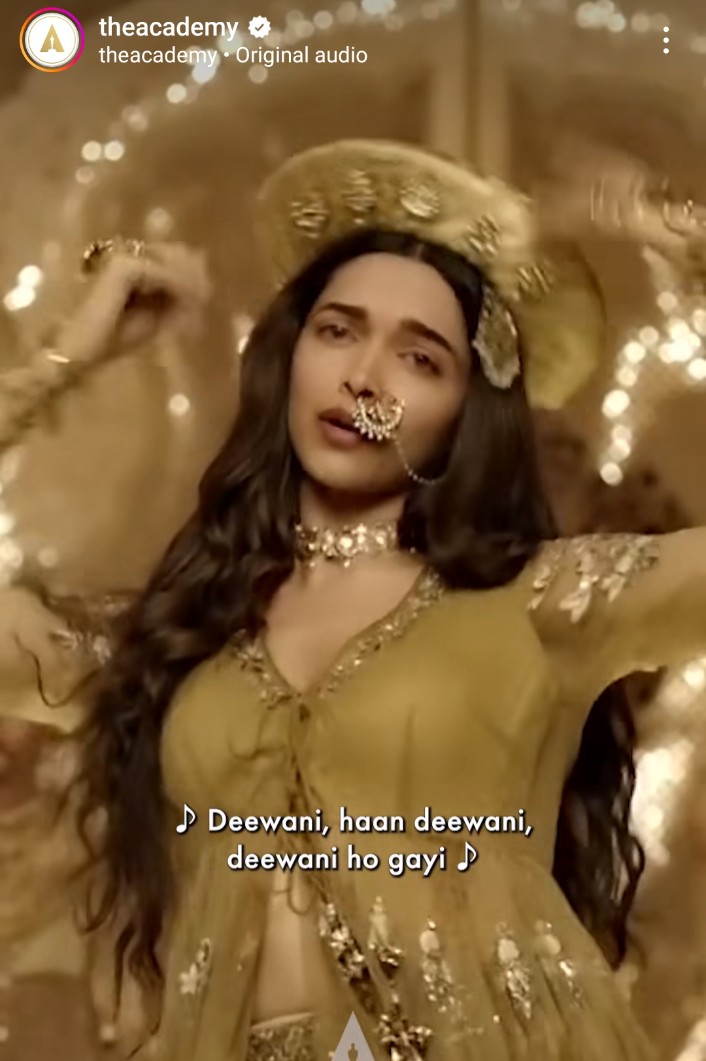 CircleBollywood's tweet photo. .@deepikapadukone's song 'Deewani Mastani' from 'Bajirao Mastani' was featured on The Academy's official Instagram page.

#DeepikaPadukone #DeewaniMastani #InstagramPage #Academy #ITCard https://t.co/D8IeFdDsNY