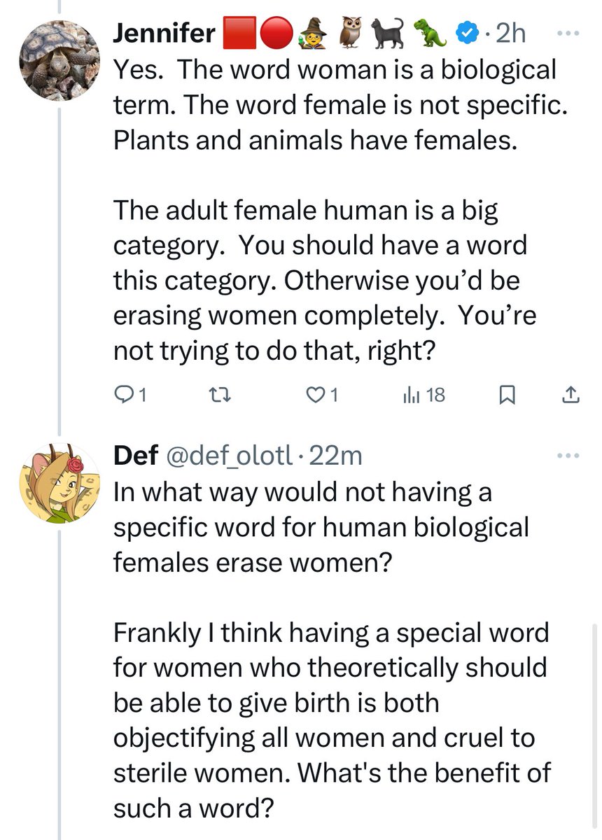 They don’t have a WORD for women. Not a word. They can’t even see the need for a word. You try talking about women without having any word that means women. 1/