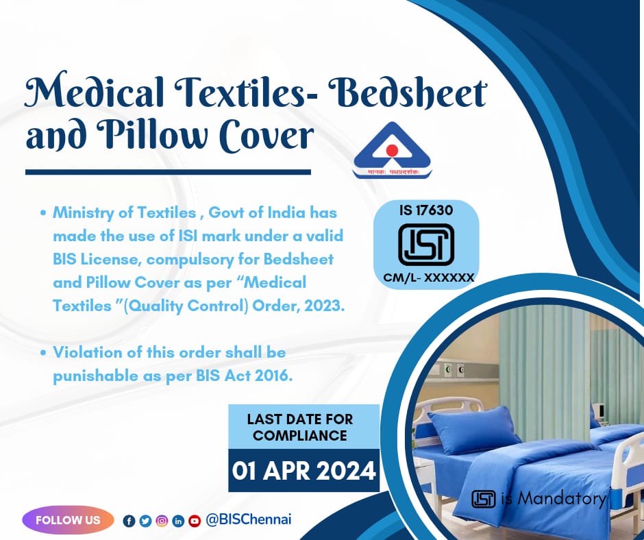 Ensuring excellence in healthcare: Upholding Quality Control Orders for Medical Textiles
#HealthcareExcellence #QualityControl #MedicalTextiles #Bedsheet #PillowCover #HealthStandards #QualityAssurance #PatientComfort #HealthcareSafety #ISIMark