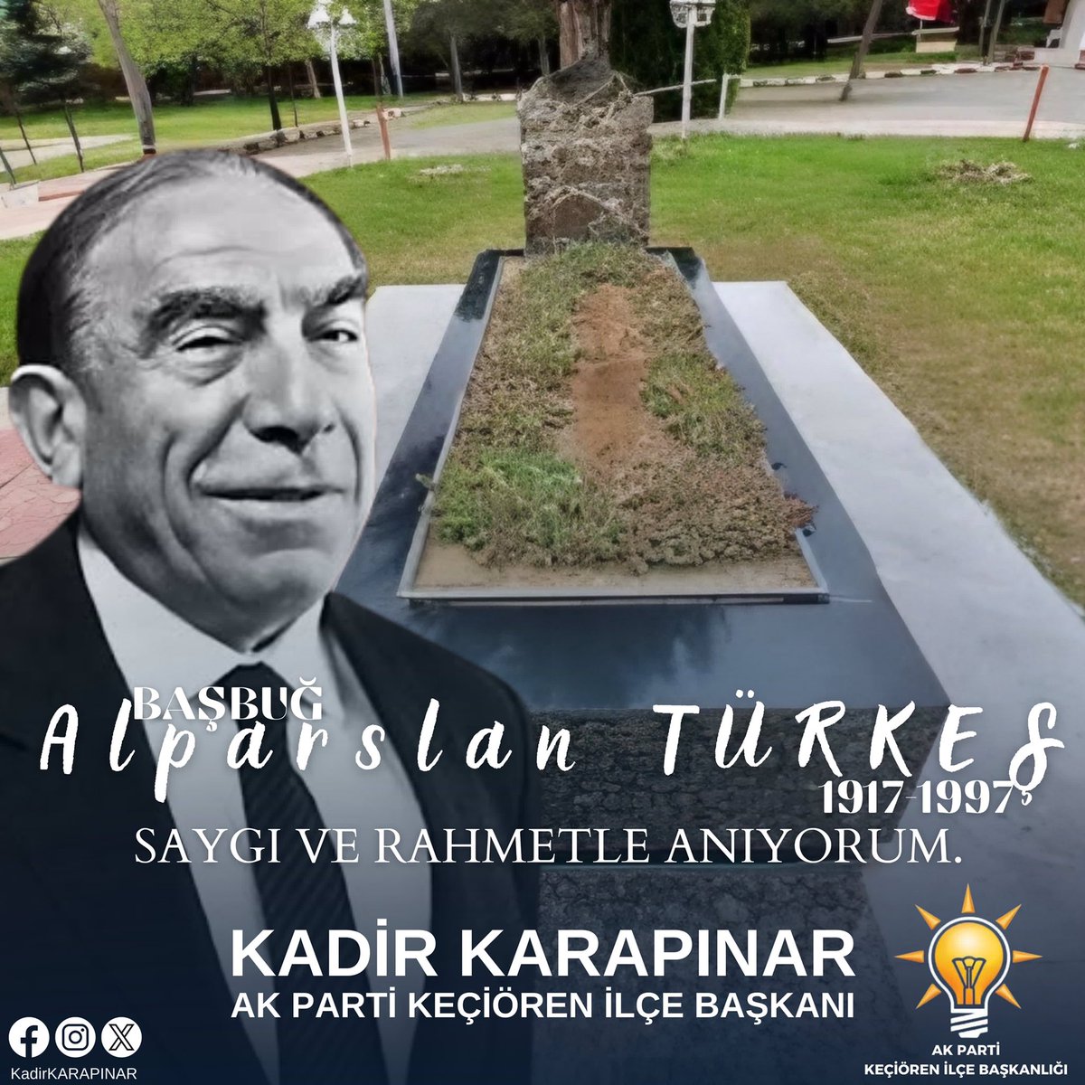 Milliyetçi Hareket Partisi’nin Kurucu Genel Başkanı, dava ve fikir adamı Alparslan Türkeş’i vefatının 27. yılında rahmetle ve saygıyla yad ediyorum. #AlparslanTürkeş @RTErdogan @hakanhanozcan @AkpartiAnkara @AKadirkarapinar