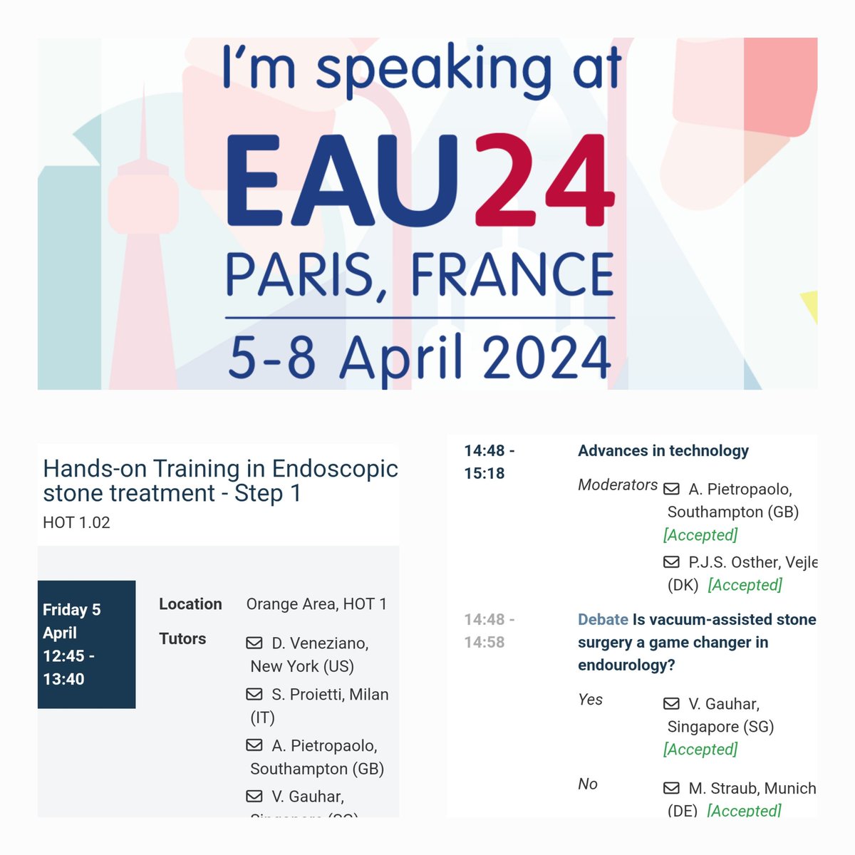 Look forward to meeting all friends #EAU24 Just us for exciting programmes #HOTS #Endourology good wishes to all my colleagues for the exciting 15 abstracts we will present together #UroSoMe @ameliapietr1 @sproietti81 @endouro @OstherPalle @eulis_uroweb @PEARLSendouro