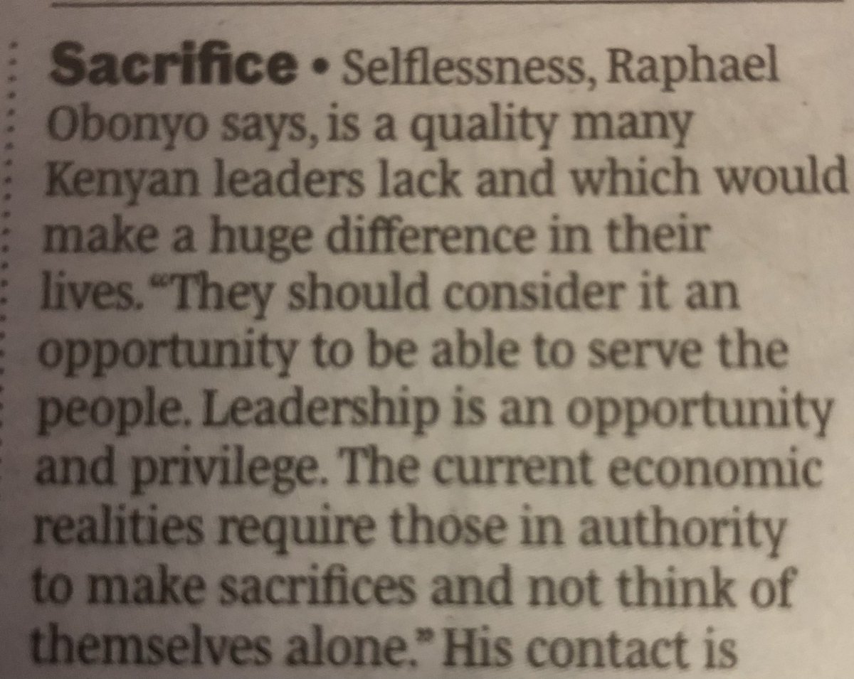 My views published in today’s Nation Africa, on the need for leaders to be selfless