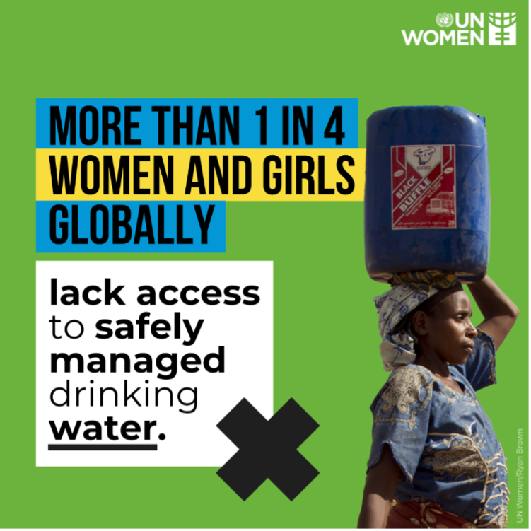 unwomenethiopia's tweet photo. More than 1 in 4 women and girls globally lack access to safely managed drinking water.
Tackling gender inequality and other forms of discrimination is impossible without a feminist approach to the water crisis.
👇Learn more: https://t.co/9noGHTyVUH https://t.co/KlLimaKoZN