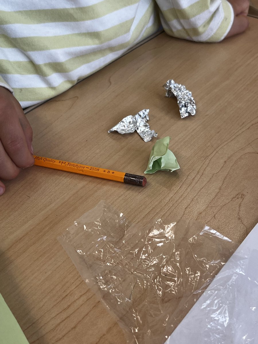 NIS_Grade1's tweet photo. Grade 1 working as scientists to investigate some properties of #plastic #paper and #alluminumfoil. We did a fold test a crinkle test and a tear test. #pyplearners #howtheworldworks #propertiesofmaterials https://t.co/0gpP2O55pu