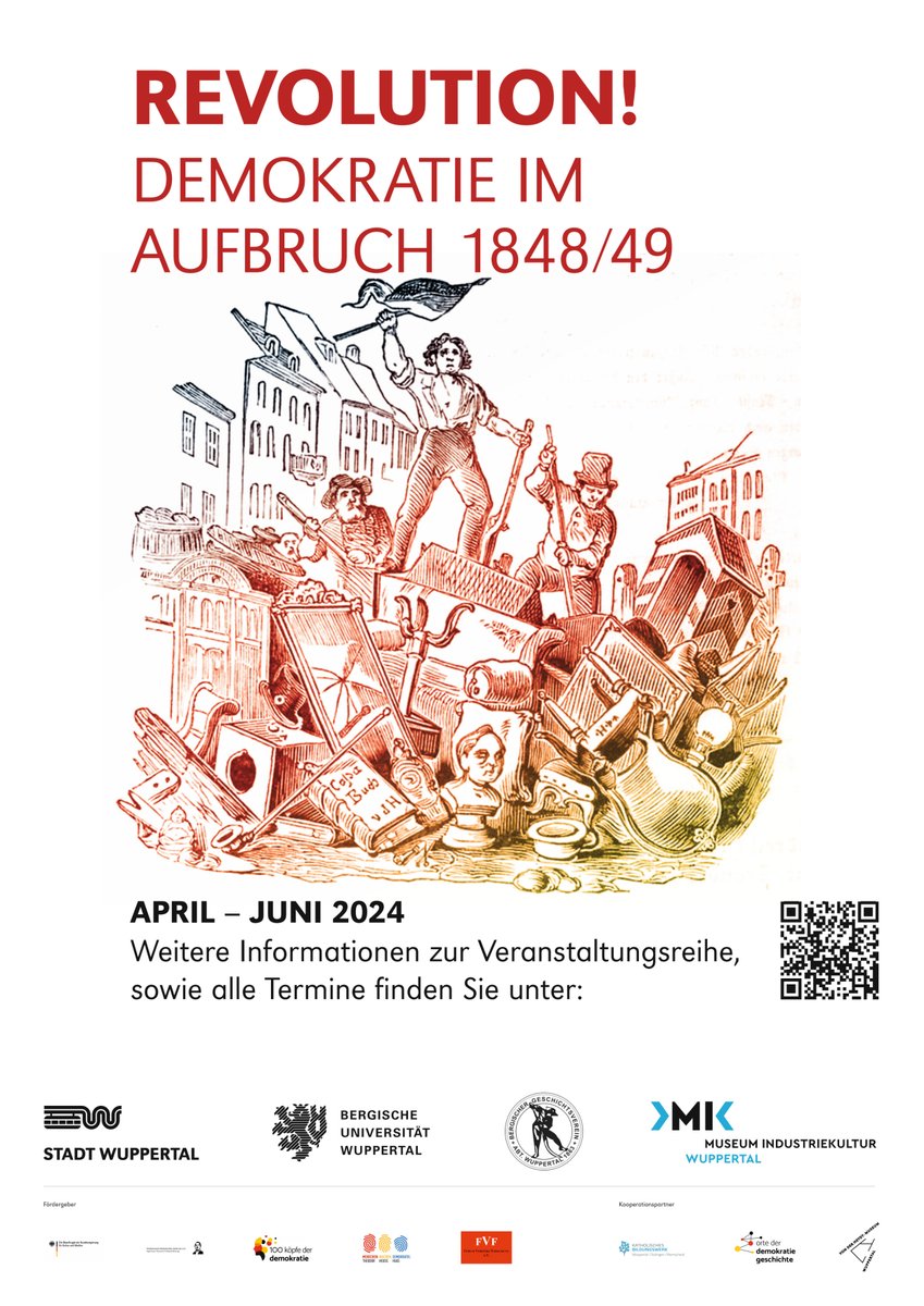 'Revolution! Demokratie im Aufbruch 1848/49' heißt die neue Veranstaltungsreihe des Museums Industriekultur, der @Uni_Wuppertal und des Bergischen Geschichtsvereins. Beleuchtet wird dabei die Revolution von 1848/49 in Europa und #Wuppertal. ➡️wuppertal.de/presse/meldung… (1/2)