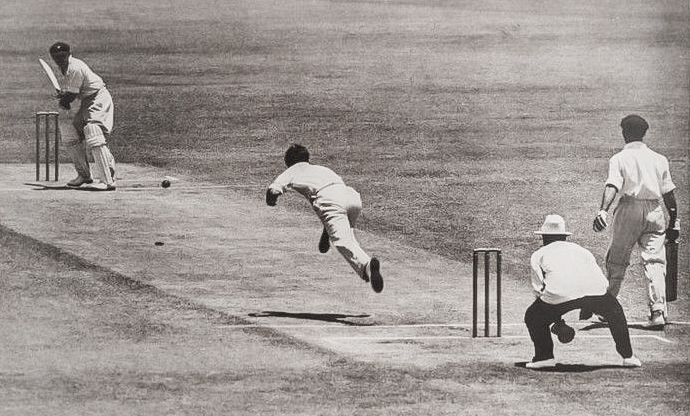One of my favourite pictures from the Bodyline series but one of the ones rarely seen ... Gubby Allen in full flow. Allen refused to bowl Bodyline himself but the reasons for this are unclear, even if it suited interested parties to claim it was a moral decision