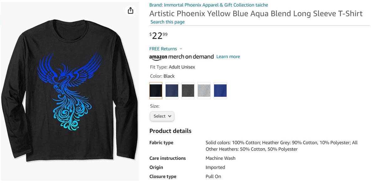 Artistic Phoenix Blue Aqua Blend Long Sleeve #TShirt #taiche #phoenixbird #phoenix #phoenixart #phoenixtattoo #art #firebird #tattoo #fawkes #artist #fantasticbeasts #fantasyanimals #fantasycreatures a.co/d/hB9loSU #Amazon via @Amazon