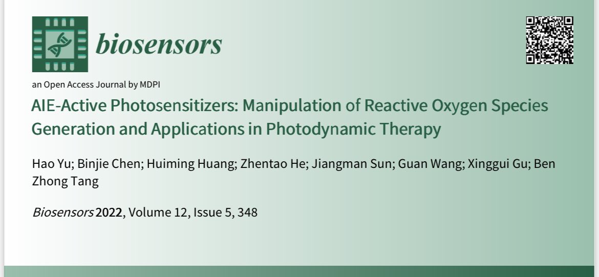 Our recent review about AIE-based PDT! @Biosensors_MDPI