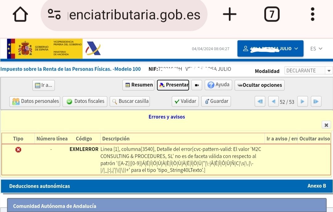 JVDS86's tweet photo. @informaticaaeat Buenos días, ¿Como prueban antes de subir a producción en la AEAT?, cualquier persona  que trabaje en una empresa que tenga un &amp; en el cif  no podrá realizar  su declaración 🥳🥳🤣, siendo  el cif de la mía M2C CONSULTING &amp; PROCESURES SL da error. #debug,#aeat,#Programación https://t.co/YS8PHHUue7