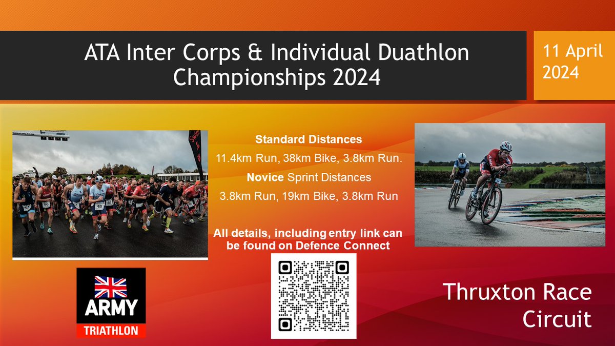 📢Not long now until the ATA Inter Corps and Individual Duathlon Championships 2024!! Online entry closes 10 April at 10:00. All details of the event can be found on Defence Connect jive.defencegateway.mod.uk/events/167863
<a href="/ArmySportASCB/">Army Sport</a>