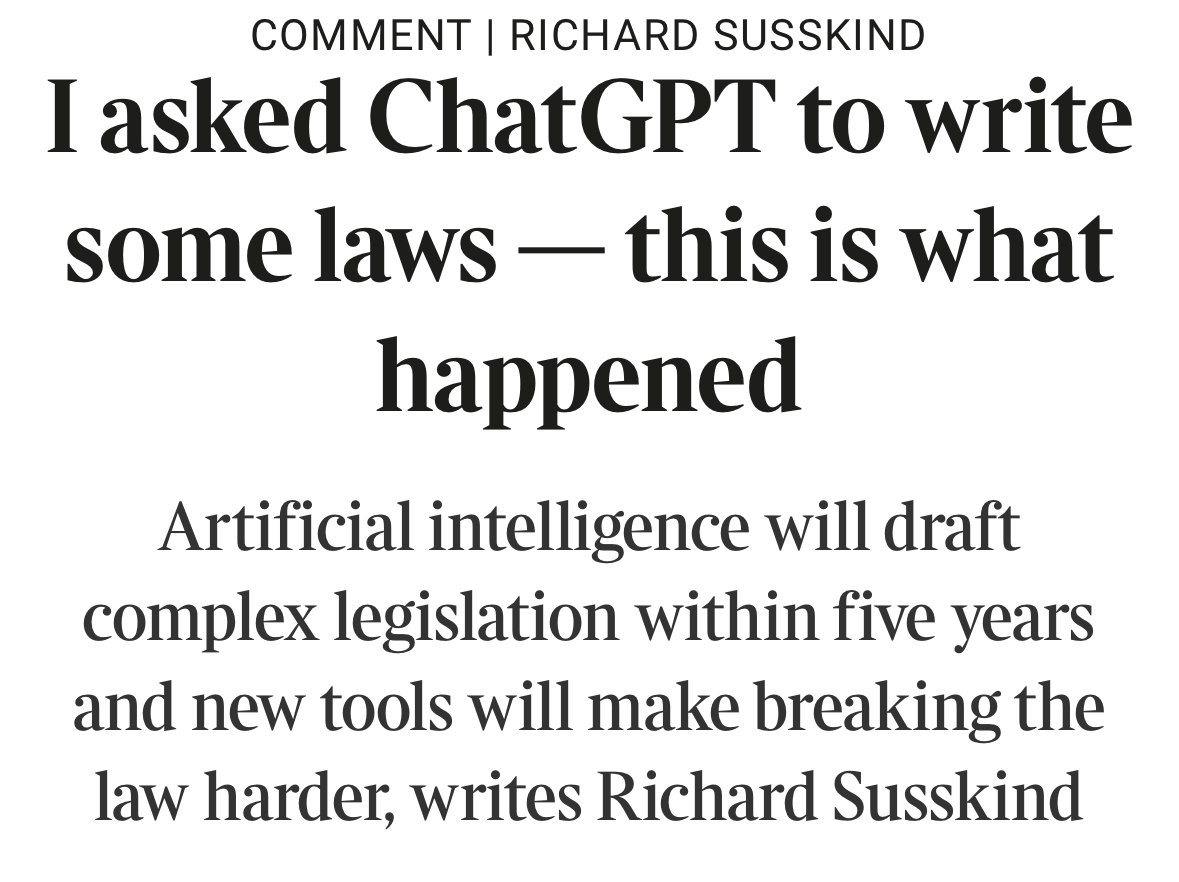 I've a column online in @thetimes today on using AI to draft legislation & regulation and then to generate legal rules as executable code. In time, both uses of AI should be required by the rule of law, a concept whose reach should extend as tech advances: tinyurl.com/342npe75