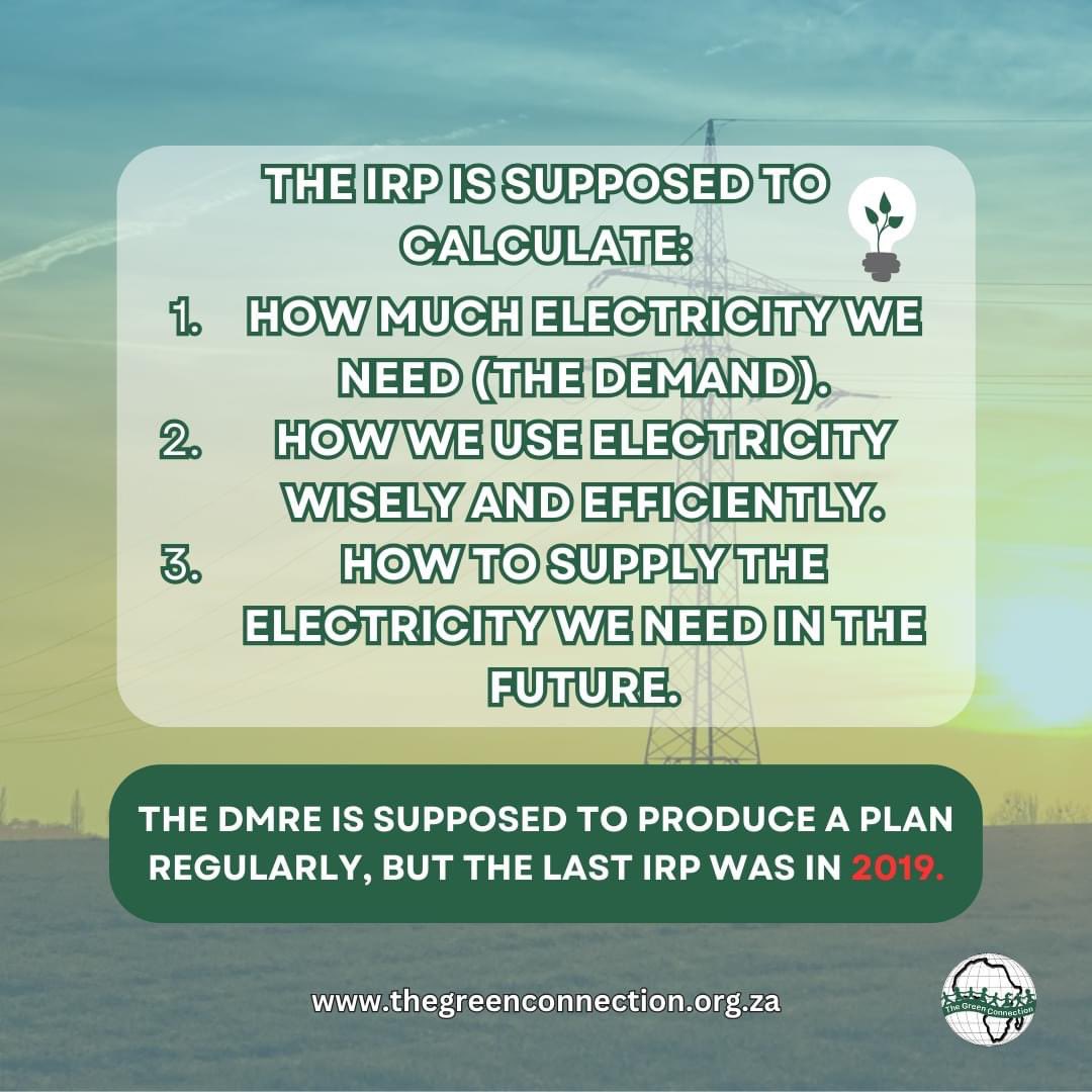 Integrated Resource Plan is a specific sub plan that focuses on South Africa's electricity sector. For more information, read fact sheets below. thegreenconnection.org.za/wp-content/upl… thegreenconnection.org.za/wp-content/upl… thegreenconnection.org.za/wp-content/upl… thegreenconnection.org.za/wp-content/upl… #EnergyEfficiency #loadshedding