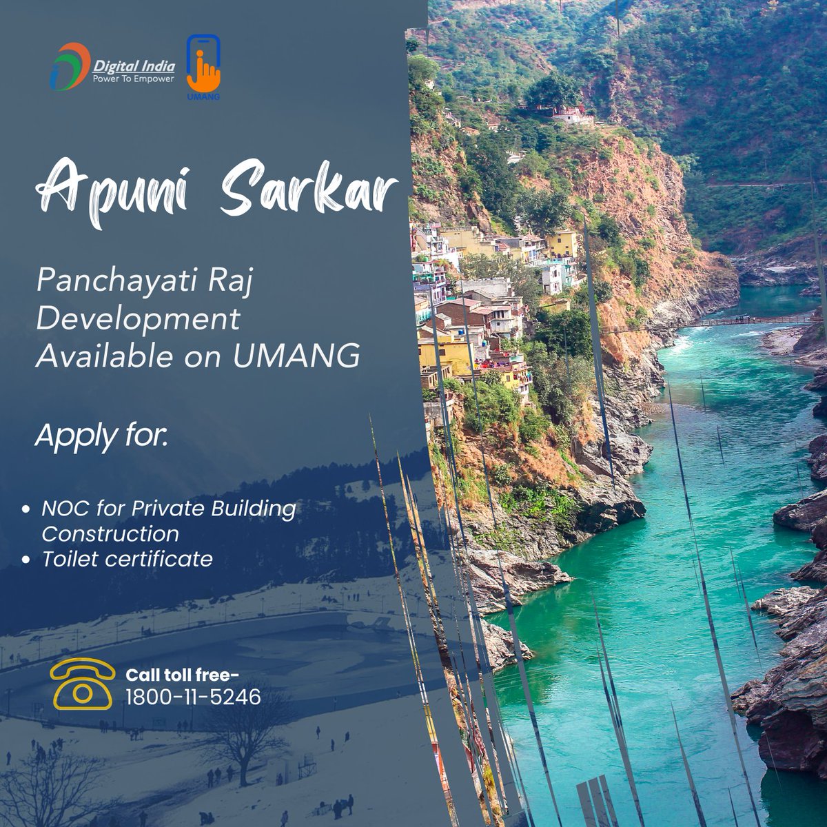 Panchayati Raj Development Services from the Uttarakhand Government are now accessible on UMANG! Apply now for an NOC for private building construction and a toilet certificate. #DigitalIndia #uttrakhand #uttrakhandtourism