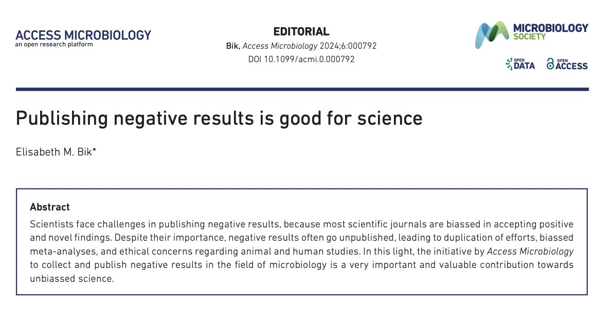 Publishing negative results is good for science My latest Editorial for @MicrobioSoc Access Microbiology, as part of their Negative Results collection. microbiologyresearch.org/content/journa…