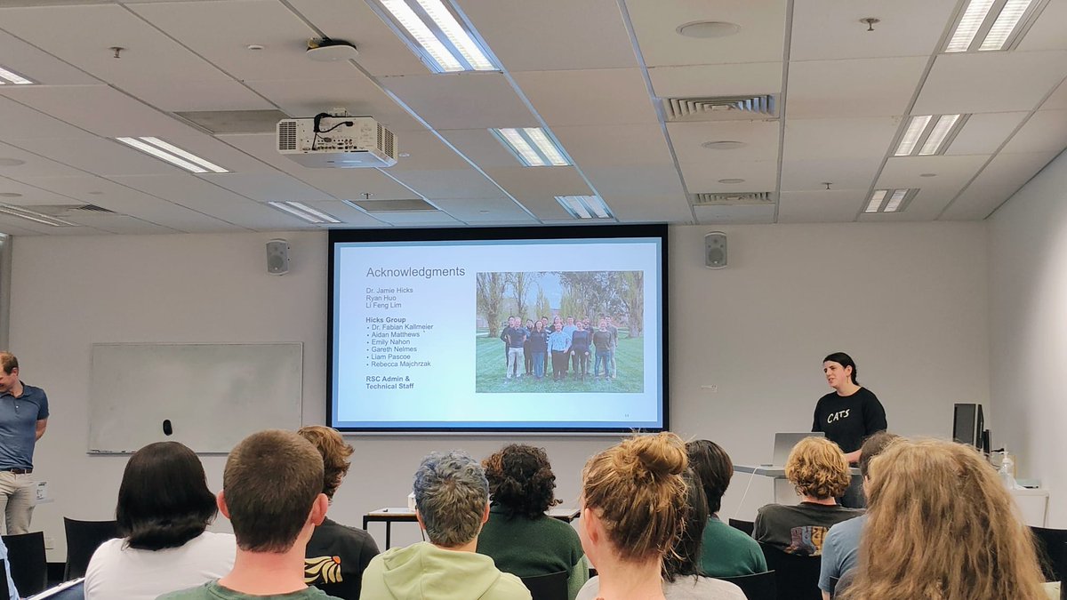 Becca and Jess doing a great job representing the group today in the @ANUChemistry 2024 Honours Introductory Seminars. Congratulations to all the 2024 Honours cohort for a brilliant day of talks. @scienceANU