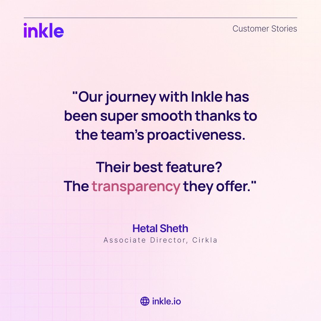 We are delighted to be able to help @CirklaInc with their filings and compliance. Zeal and transparency are how we get the job done ✅.

Thank you, Hetal, for choosing Inkle!

#customerstories