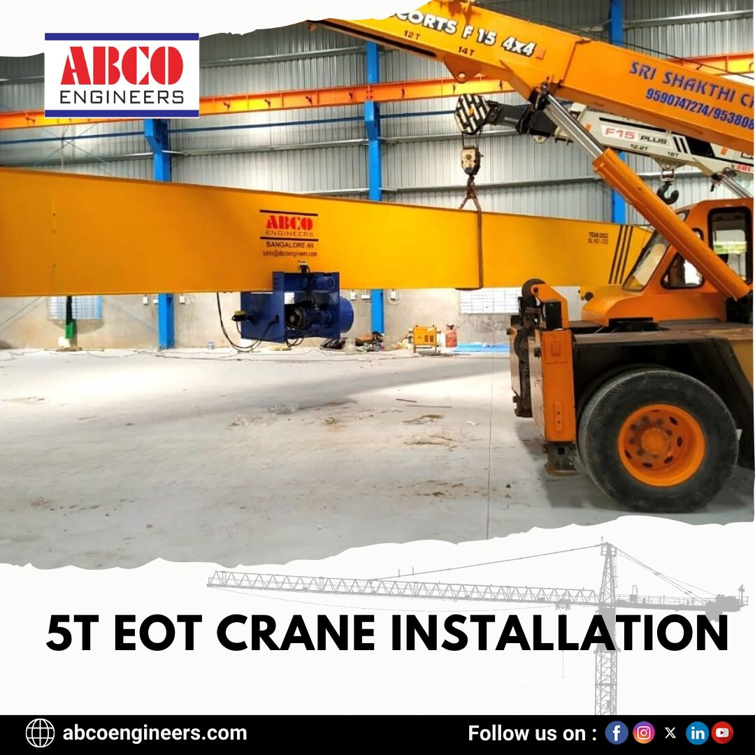 ABCOEngineer's tweet image. Seamless Setup for Your 5T EOT Crane: Elevating Your Workflow with Precision. 🏗️
More information : abcoengineers.com
For Info Contact: +91-9036658827
#SeamlessSetup #EOTCraneInstallation #WorkflowElevation #PrecisionHandling #IndustrialAutomation #EfficiencyBoost