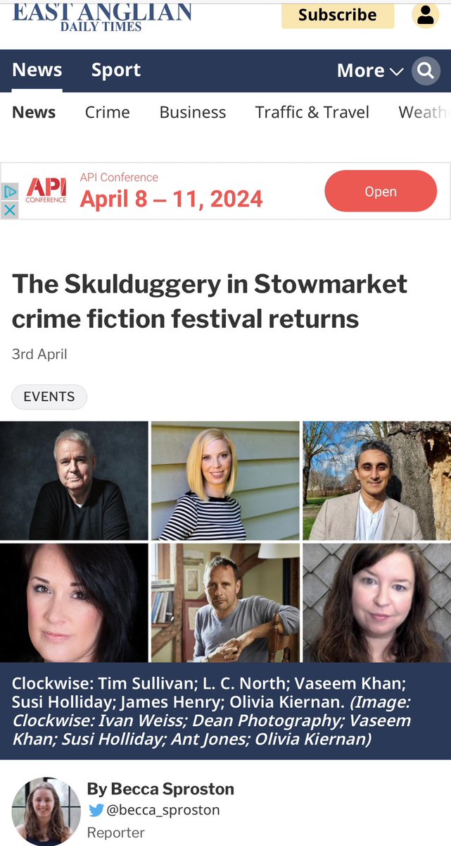 Fantastic feature in the @EADT24 today on the Skulduggery festival in Stowmarket on Saturday 27th April ran by @SuffolkLibrary! Thanks @Becca_Sproston eadt.co.uk/news/24225930.… @SJIHolliday @VaseemKhanUK @LivKiernan @TimJRSullivan