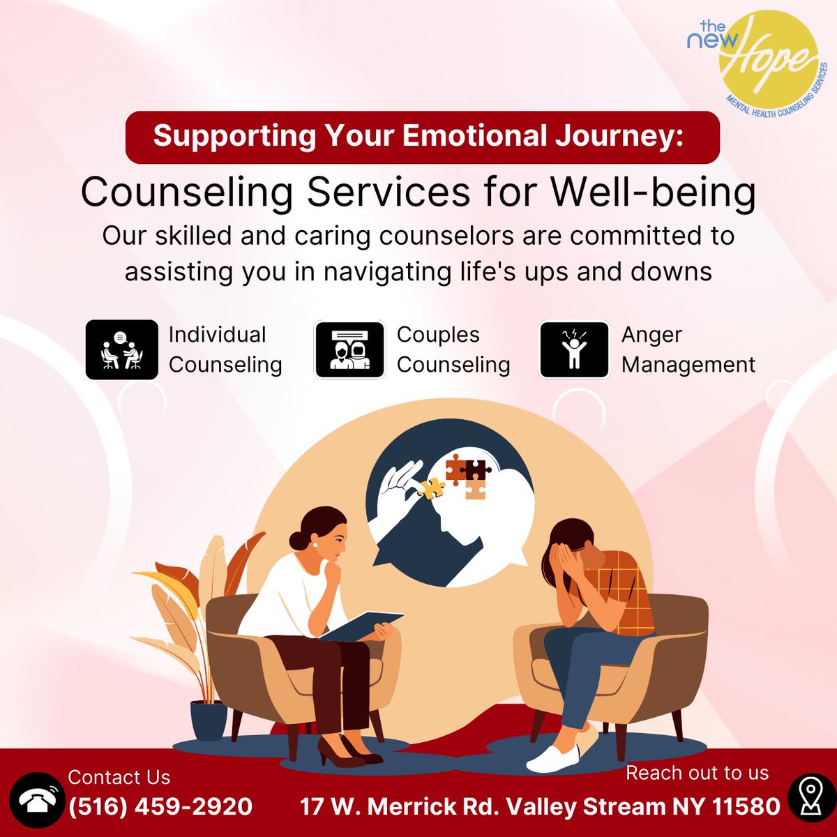Embark on your emotional healing journey with our compassionate counseling services. 

#mentalhealthcare #couplecounseling #angermanagementtherapy #angermanagementissues #mentalhealthtreatment  #mentalhealthtips #mentalhealthcounseling #mentalhealthcounselor #Thenewhopemhcs