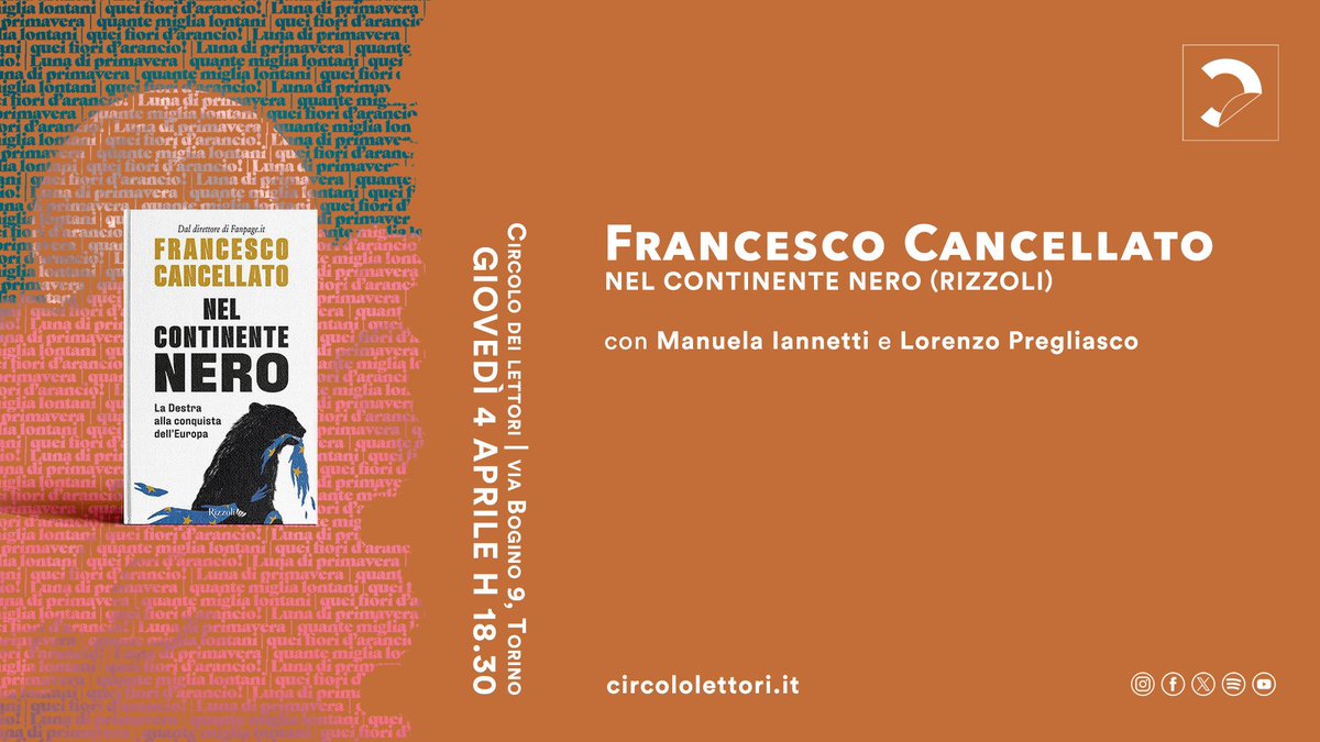 Oggi alle 18 al @CircoloLettori parliamo del nuovo libro di @fcancellato @RizzoliLibri