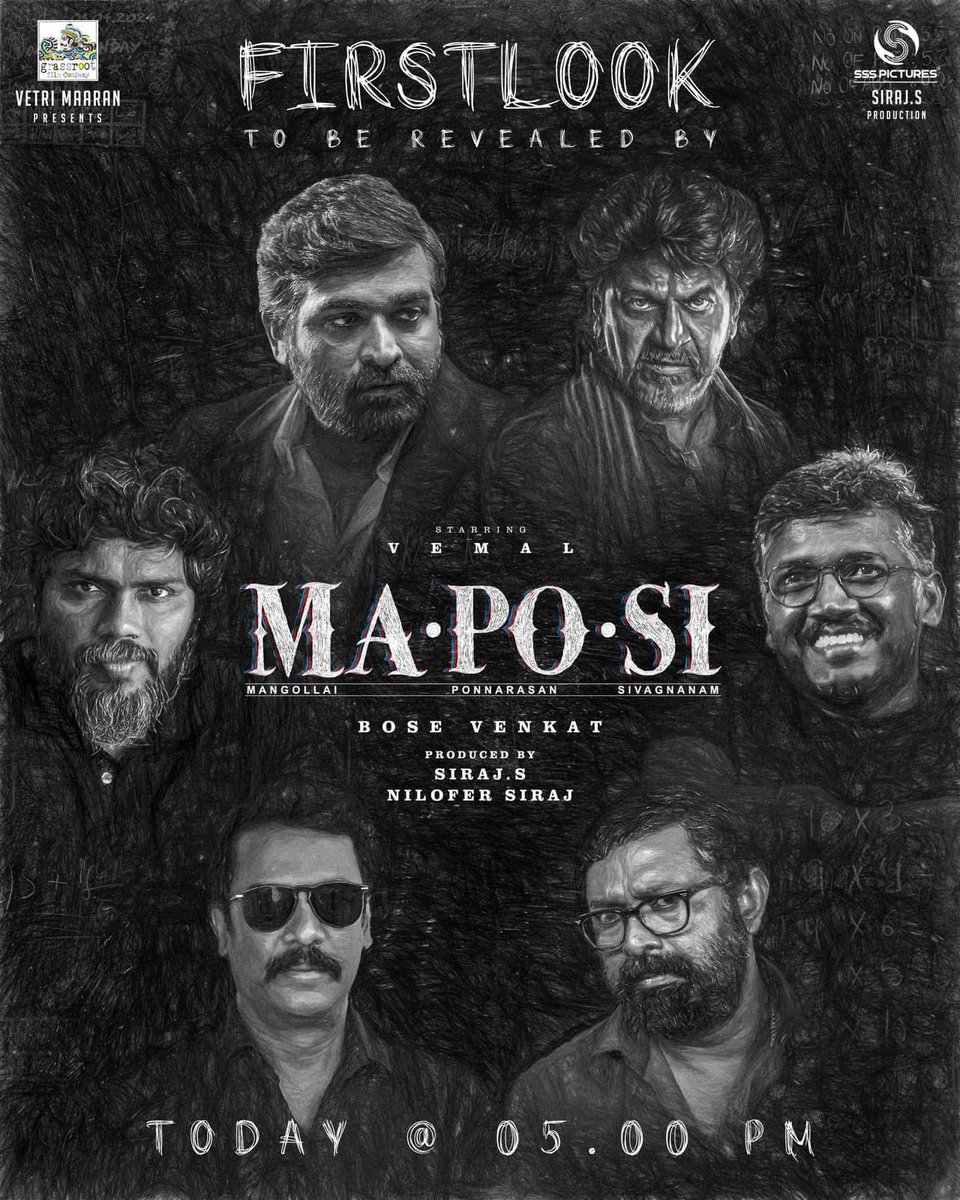 The legends are being lined up to release the first look poster of the movie #MaPoSi when the clock strikes at 5pm, today. The movie is presented by director #Vetrimaaran. Directed by @official.bosevenkat starring @vemal.actor and produced by @siraj_s_official