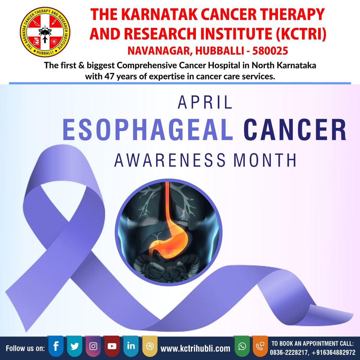 April is Esophageal Cancer Awareness Month.
#EsophagealCancerAwarenessMonth2024 #BeatEsophagealCancer #EsophagealCancerWarrior #earlydetectionsaveslives #kctri #kctrinavanagrhubballi #hublicancerhospital #drbrpatil #kctrihubli #toponcology #bestcancerhospital #bestcancerhospitals