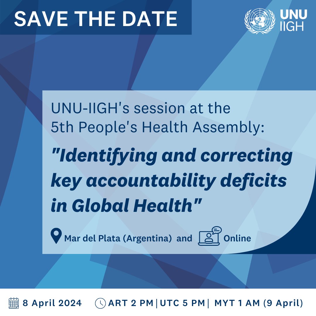 🌍Join us at #PHA5 for a session with @PODERlatam to explore strategies for accountability deficits in #GlobalHealth. 💡Don't miss this discussion on UNU IIGH’s new program focusing on power and accountability in global health. Learn more about #PHA5➡️go.unu.edu/dWd47
