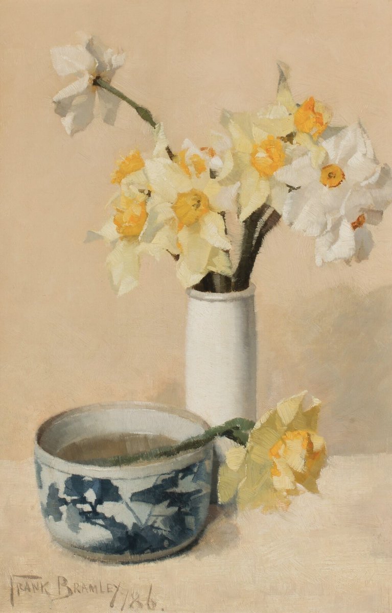 Daffodils and Narcissi by Frank Bramley 1886 (Private Collection). Cornwall.