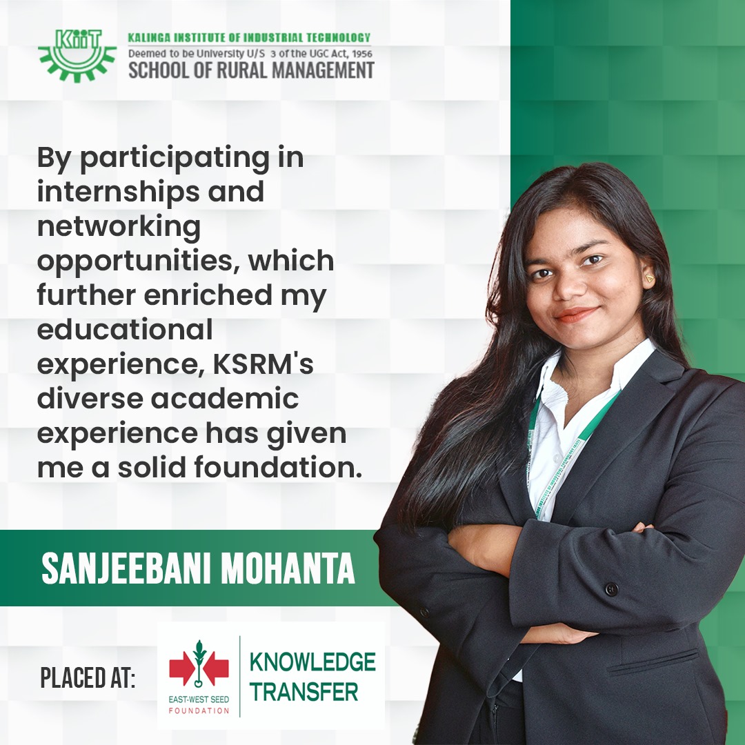 Sanjeebani Mohanta, our MBA (Agribusiness Management) student tells us how KSRM's academic experiences have enriched her education. We congratulate her on her placements! #ksrmbbsr #RuralManagement #AgriBusinessManagement #MBA #kiituniversity #jobopportunity #placement