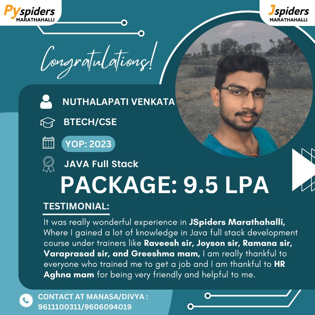 CONGRATULATIONS! #jspiders #bangalore #bengaluru #developer #recruitment #Python #datascience #java #javadevelopment #Pythondevelopment #Webtechnology #Frontenddevelopment #SQL #html #CSS #Javascript #DJANGO #Machinelearning #beginners #tutorial #programming #Productivity