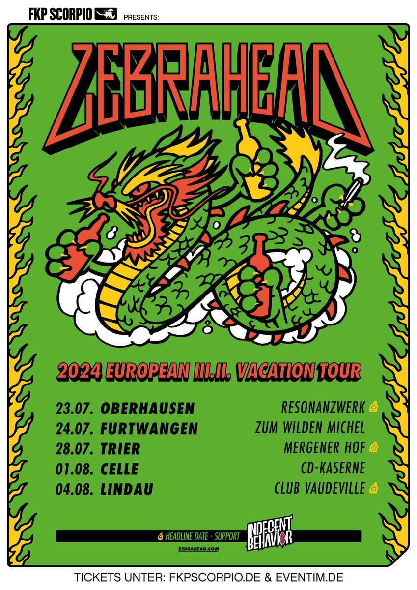 Busy summer coming up! Get your tickets now for shows in Germany: fkpscorpio.de/de/artists/det… Links to others zebrahead.com. 27th Apr-Brightside Festival-Orlando, Florida 8th June-Red Bridge Festival-Pont-Rouge (Quebec), Canada 16 Jun-Download Festival - Derby, UK