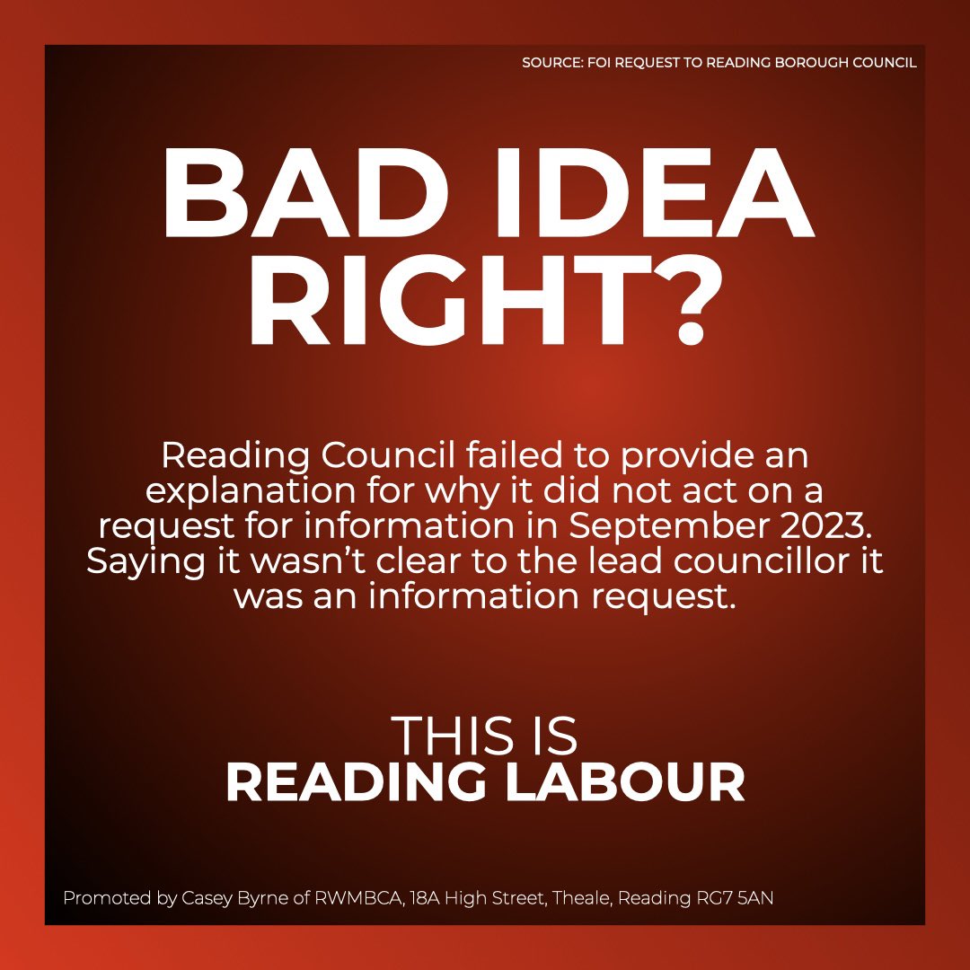 bad idea right? 

Despite my request eventually being passed on in September last year, Reading Council FAILED to explain why they didn’t act on it. 

READING LABOUR - DODGING ACCOUNTABILITY 

#ThisIsReadingLabour #ReadingLabourGridlock #badidearight