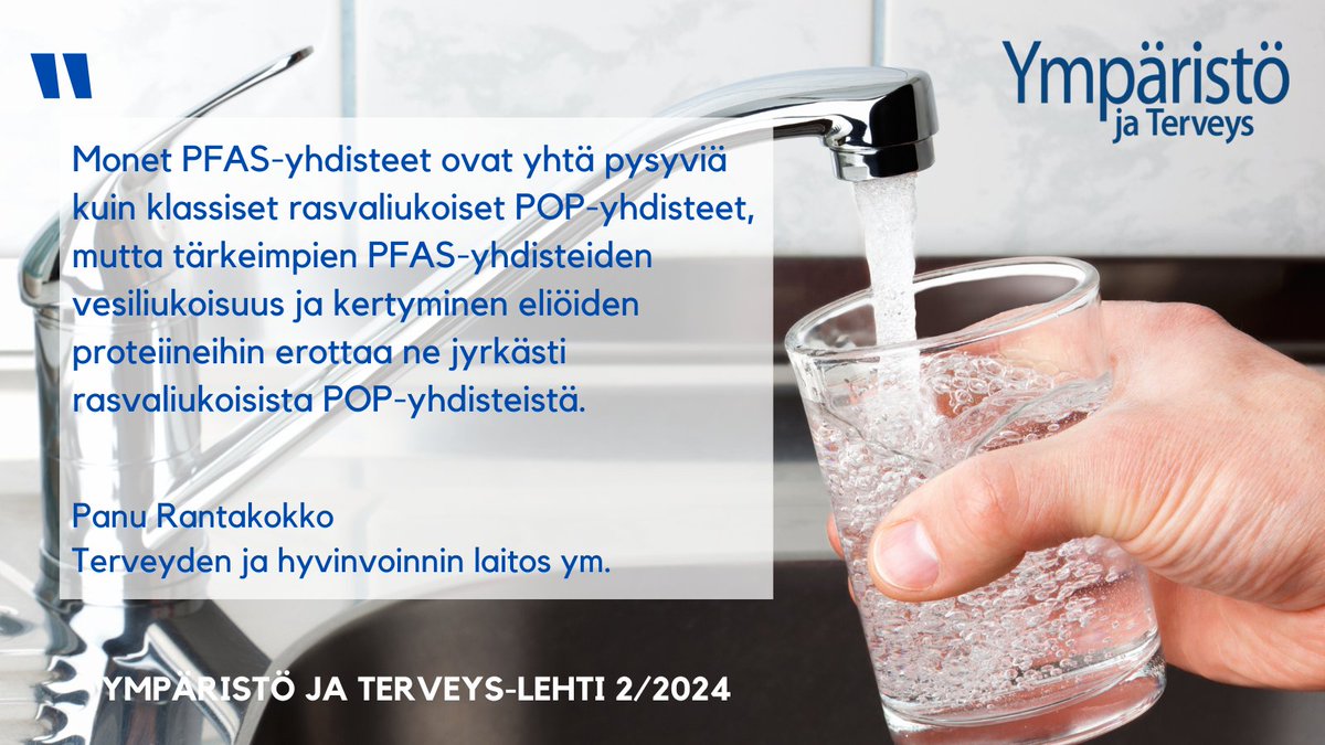 YTerveyslehti's tweet photo. Ympäristö ja Terveys-lehdessä 2/2024 Panu Rantakokon @THLorg ym. artikkeli "Poly- ja perfluoratut alkyyliyhdisteet (PFAS) talousvedessä". https://t.co/tOmh4vEc4L
#PFAS #PFASyhdisteet #talousvesi https://t.co/D3JGAviznl