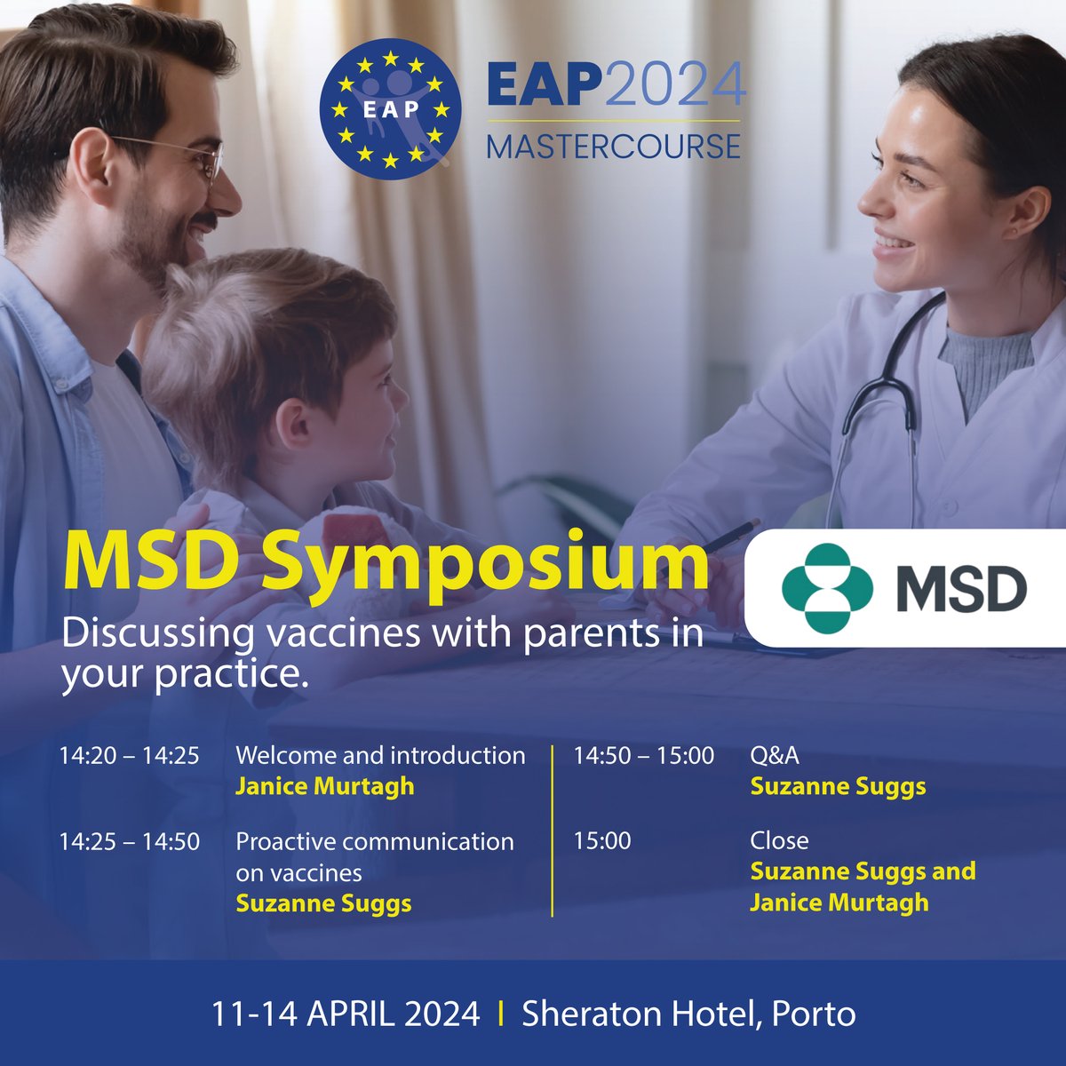 📢 Don't miss the MSD Symposium at EAP Mastercourse 2024! Join us on April 13th at the Sheraton Hotel in Porto, Portugal, from 14:20 to 15:00. Explore proactive communication on vaccines with Suzanne Suggs and engage in insightful discussions. See you there! 🌟🔬