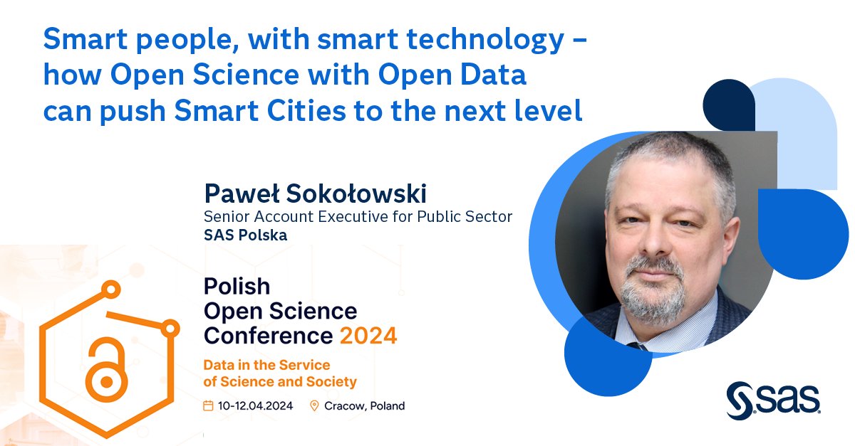 W agendzie konferencji „The Polish Open Science Conference 2024” znajdzie się wystąpienie Pawła Sokołowskiego, który opowie o potencjale i znaczeniu open data dla rozwoju inteligentnych miast. 2.sas.com/6019ZFt9x