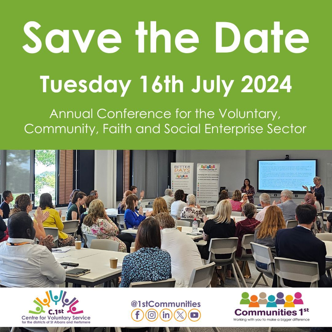 🌟 Save the Date 🌟
For our annual #C1stConference which will be held on Tuesday 16th July 2024!

Mark this in your diary and come to our exciting and informative event for the voluntary, community, faith and social enterprise sector! #VCFSE