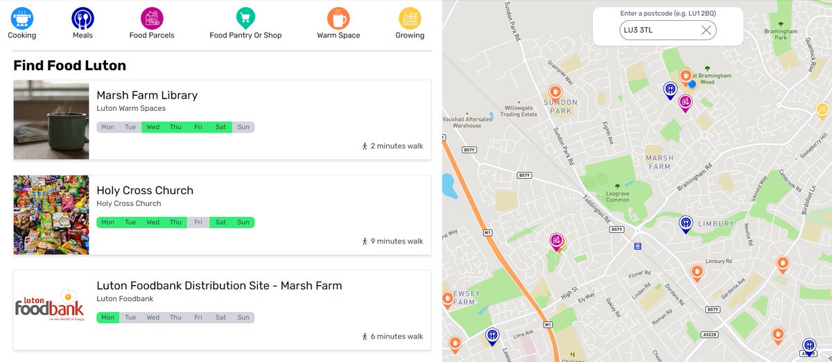 Food First Luton is a local initiative to promote access to food & support available in Luton by sharing where you can find food suitable for you & your family in the local area. There are 6 locations within a 30 minute walk of Lea Manor. map.foodfirstluton.co.uk