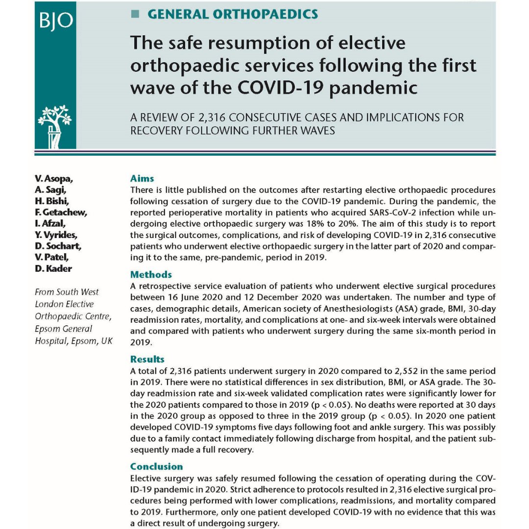 Bone & Joint Open (@bonejointopen) on Twitter photo The aim of this study is to report the surgical outcomes, complications, and risk of developing COVID-19 in 2,316 consecutive patients who underwent elective orthopaedic surgery in the latter part of 2020.
#COVID-19 #BJO #Ortho <a href="/vipin_asopa/">Vipin Asopa</a> <a href="/DeiaryKader/">Professor Deiary Kader (Medical Doctor)</a>
ow.ly/6MgP50QZJac The aim of this study is to report the surgical outcomes, complications, and risk of developing COVID-19 in 2,316 consecutive patients who underwent elective orthopaedic surgery in the latter part of 2020.
#COVID-19 #BJO #Ortho <a href="/vipin_asopa/">Vipin Asopa</a> <a href="/DeiaryKader/">Professor Deiary Kader (Medical Doctor)</a>
ow.ly/6MgP50QZJac