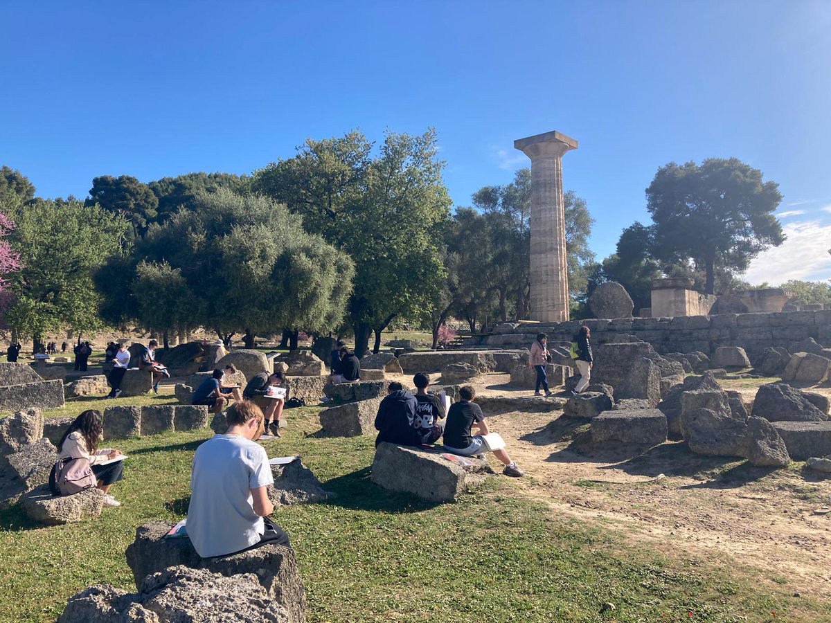 ClassicsMTS's tweet image. Sketching by the Temple of Olympian Zeus