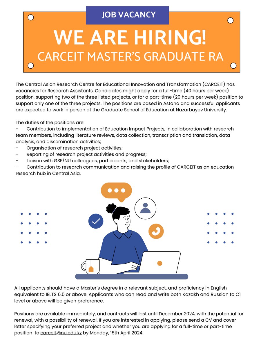 HIRING! CARCEIT has vacancies for Research Assistants. Candidates might apply for a full-time (40 hours per week) position, supporting two of the three listed projects, or for a part-time (20 hours per week) position to support only one of the three projects.