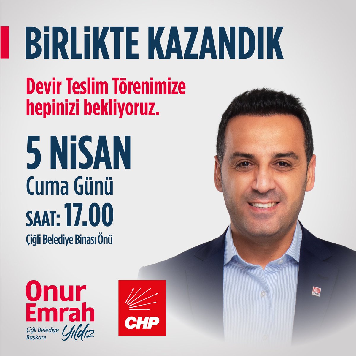 OnurEmrahYILDIZ's tweet photo. Canım Çiğli, Değerli Hemşehrilerim;
Yola; varlığınız ve heyecanınızla çok daha güçlü çıkacağımıza inanıyorum. Birlikte kazandık, birlikte başlayalım ❤️ https://t.co/ZVJovanxjE