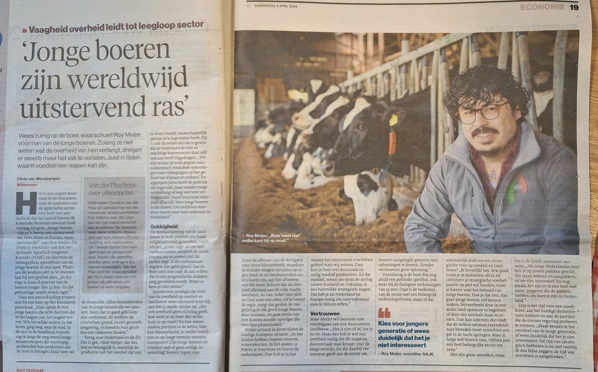 Wat als de (jonge) #voedselproducenten er niet meer zijn? Terechte zorgen van jonge #boer Roy Meijer. #voedselzekerheid #toekomst #jongeboeren