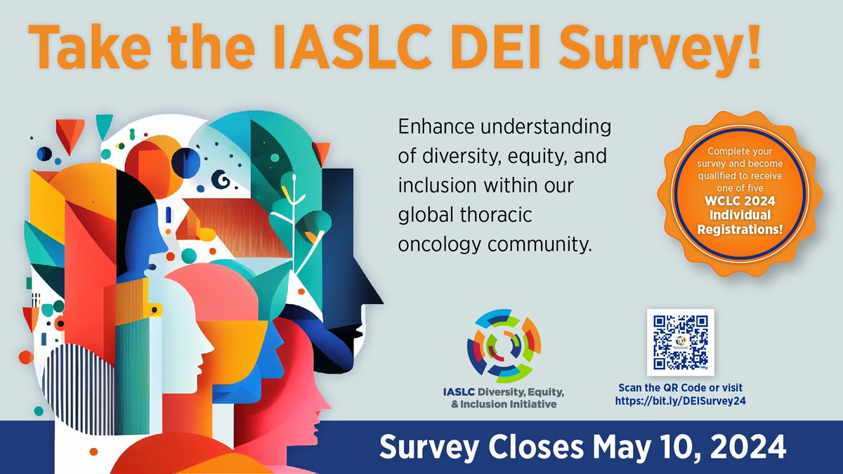 🚨Calling on all #IASLC Members to share their insights on diversity, equity & inclusion (DEI) by taking part in the @IASLC DEI survey. Participation is voluntary & valuable, taking under 10 minutes of your time 👉bit.ly/DEI-S Please share! #LCSM