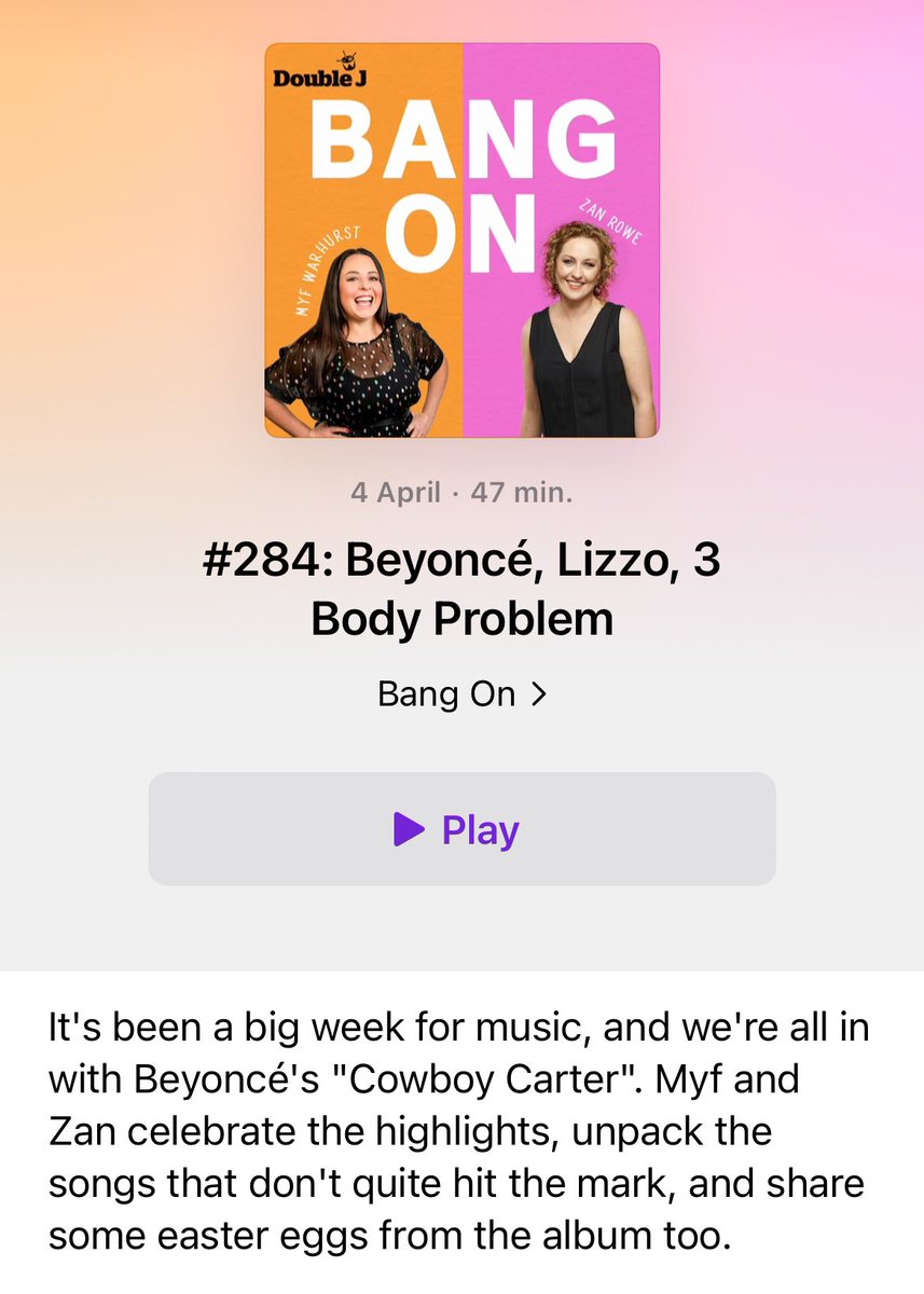 Saddle up, @MyfWarhurst and I go in with Cowboy Carter on Bang On this week. New episode just dropped! Also: Lizzo, Billie, a wild opinion piece on marrying up/old that has the internet fired up, and 3 Body Problem. All of it and more here: podfollow.com/Bang-On