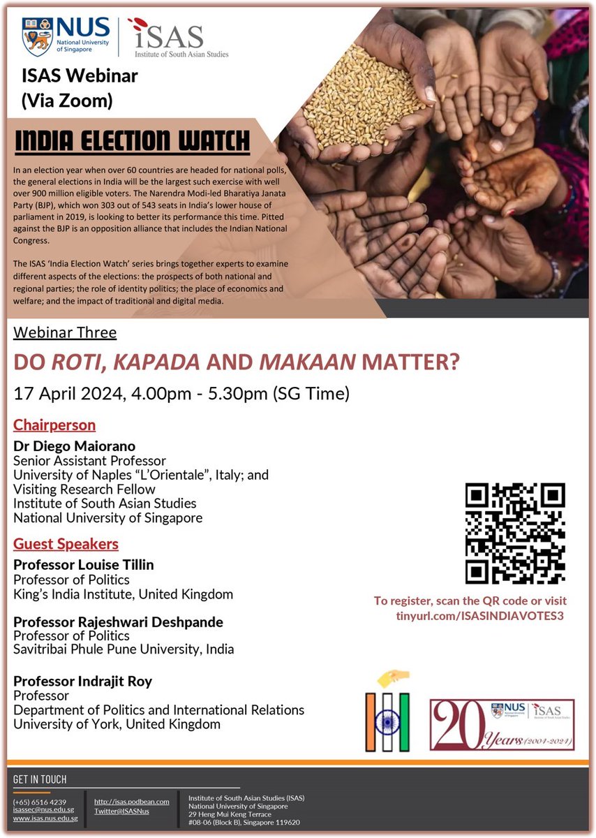 The ISAS ‘Indian Election Watch’ series brings together experts to examine different aspects of the elections. Join us on 17 April 2024 (Webinar). Register at: tinyurl.com/ISASINDIAVOTES3