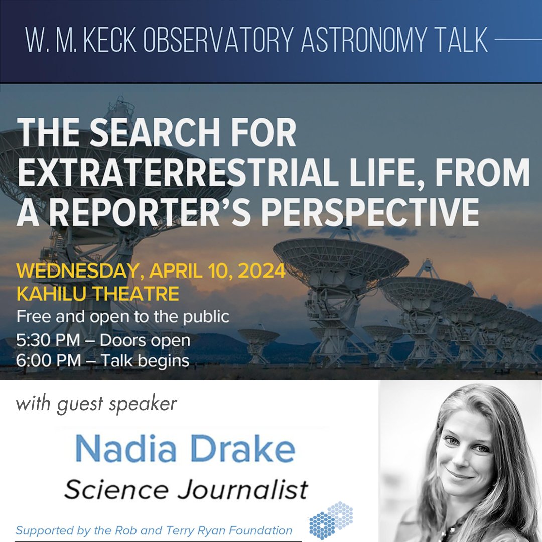 Join us for an astronomy talk at @KahiluTheatre in Waimea starring @nadiamdrake, a science journalist who’s written for National Geographic, New York Times, Scientific American and more. She will discuss the Drake Equation – a formula for calculating the probability of detectable…