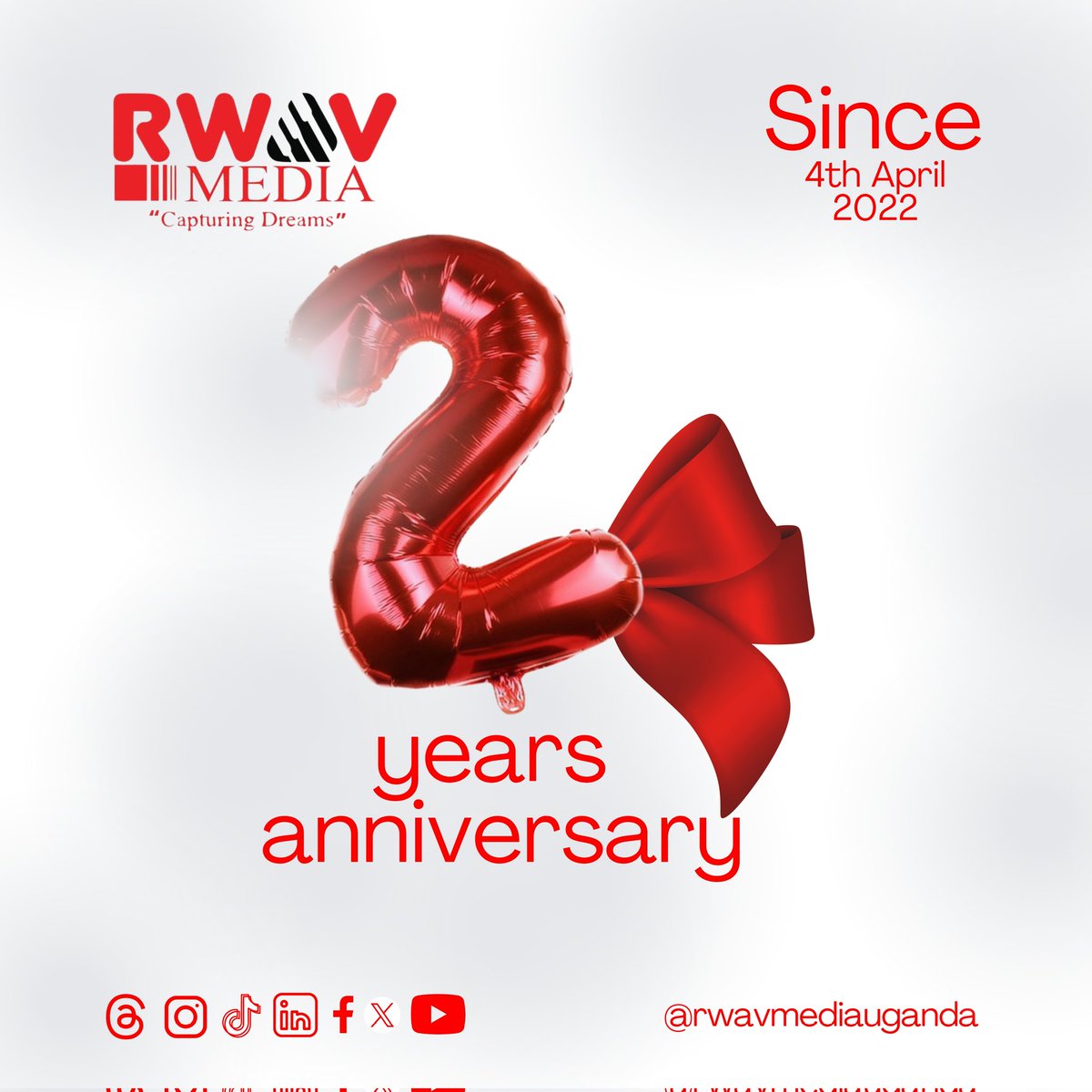 rwavmediauganda's tweet photo. We are celebrating 2 years today! 😊
#rwavmedia #advertising #digitalmarketing #tvproduction #eventcoverage https://t.co/950Gnr4tWJ