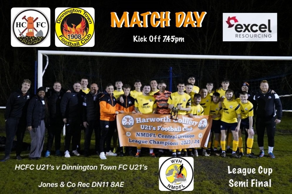 🧡 Under 21's Home 🖤
🆚️ @DinnoTownFC U21'S
🏆 @NMDFL Cup Semi Final
⏰ 7.45pm
🏟 @jones_solicitor Rec
📍 DN11 8AE 
🎟 Adults £2 Concessions £1
🎫 Members and Kids Free 
📖 Programmes £0.50p
🥧Toms Tea Room Open
🍺Shaft Side Open
#VivaColliery