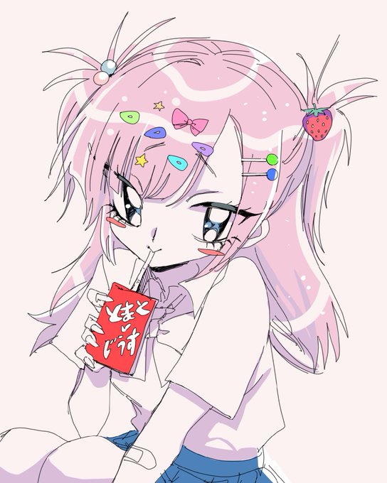 「ストロー ピンク髪」のTwitter画像/イラスト(新着)